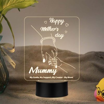Happy Mothers Day 3D Illusion Night Lamp with Warm White Light & USB Powered | Mom Hand Holding Design Emotional Gift for Mom from Daughter & Son
